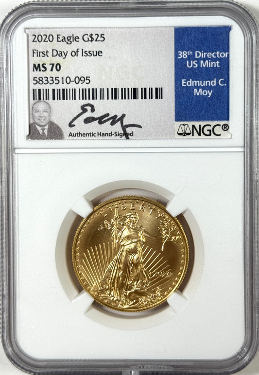 2020 $25 Gold Eagle 1/2 oz Gold Coin NGC MS70 First Day of Issue - Moy Label