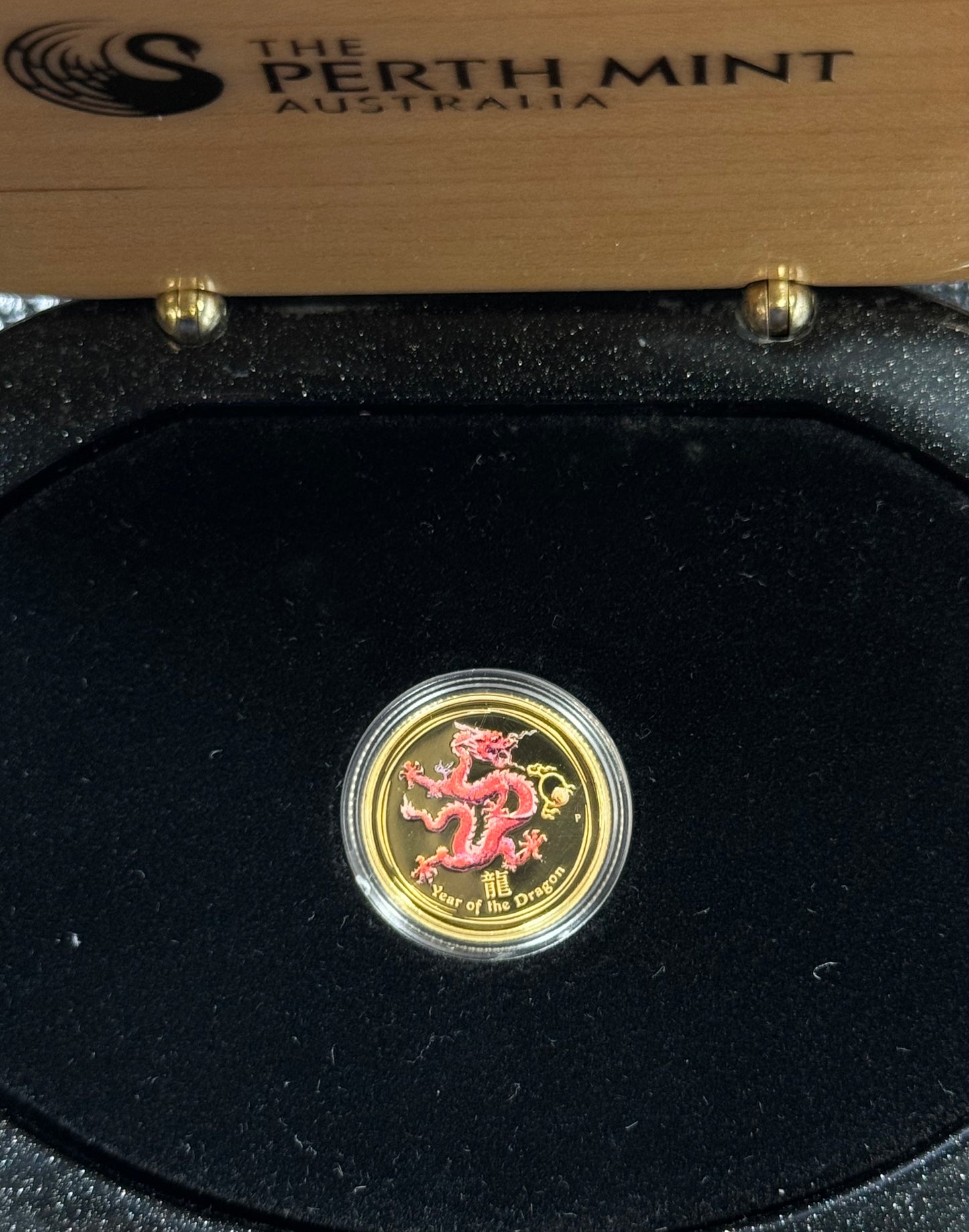 2012 Australia $15 Lunar Year of the Red Dragon 1/10 oz Proof Colorized Gold Coin