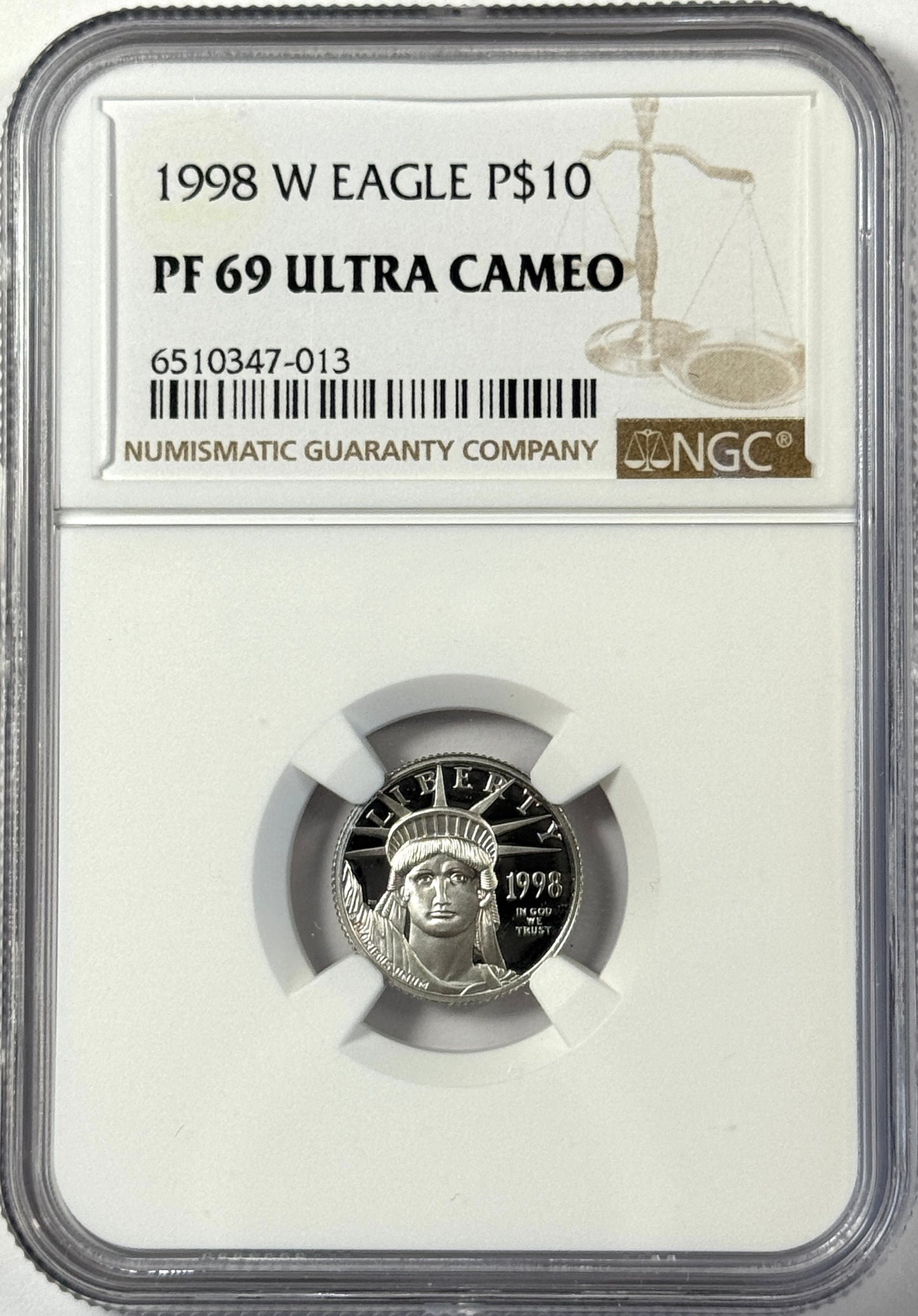 1998-W $10 Proof Platinum American Eagle 1/10 oz .9995 Fine - PF69UC NGC