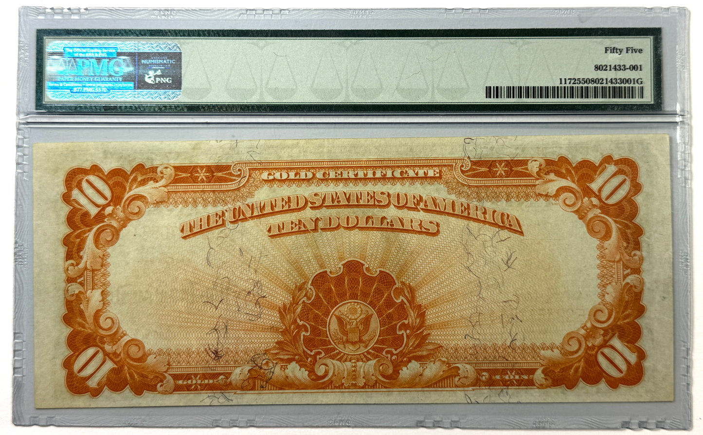 1907 $10 Gold Certificate Gold Seal Fr# 1172 PMG AU55