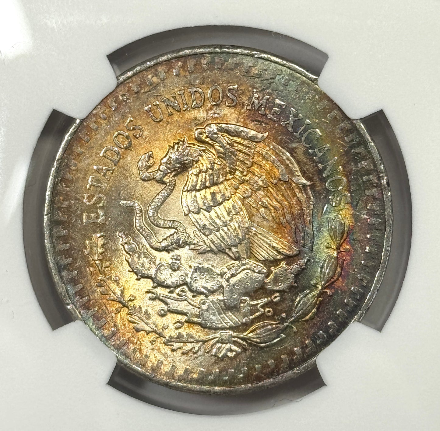 1982 Mexico Silver Onza Libertad Coin MS62 NGC - Original Dual sided Rainbow Toning