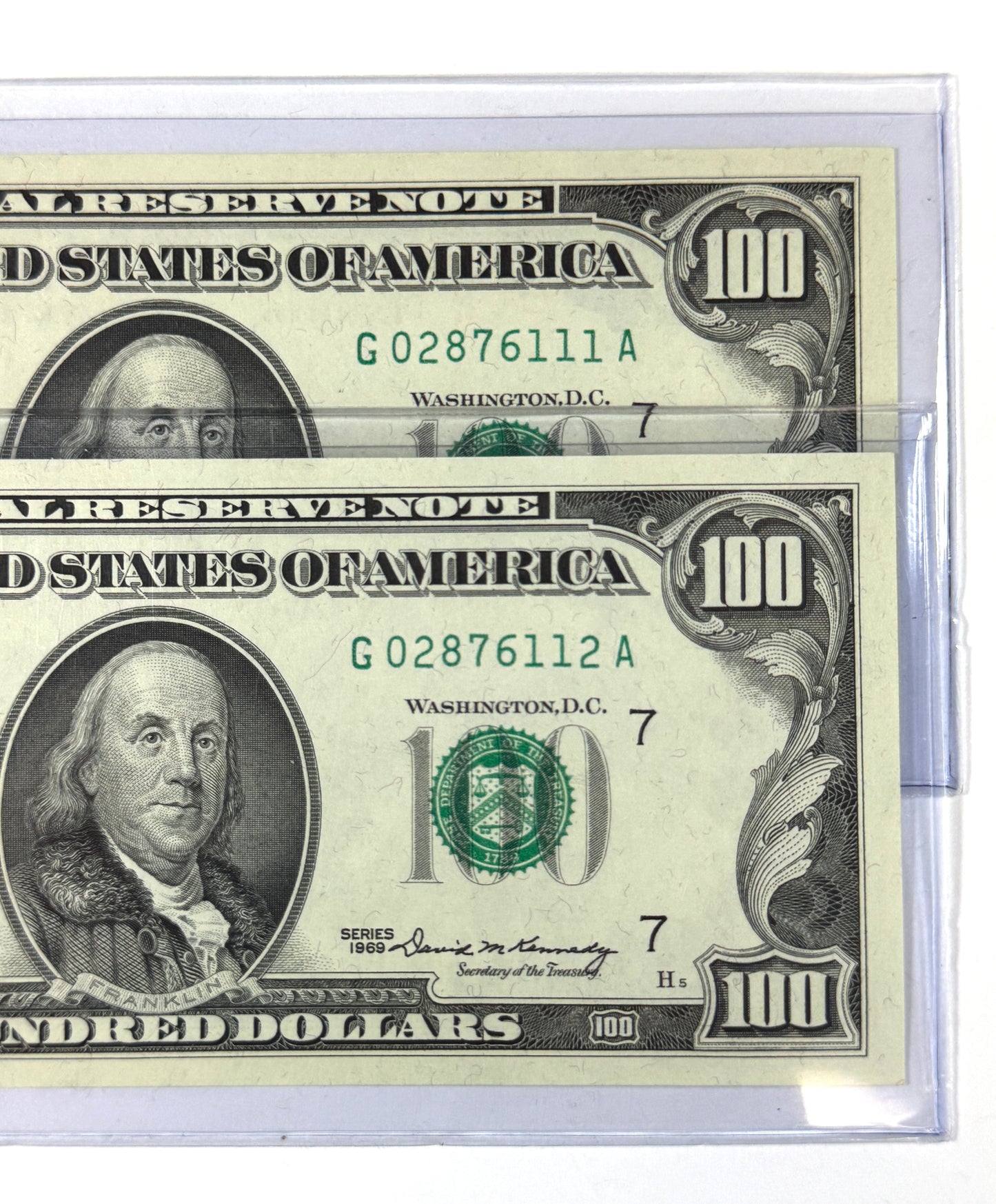 1969 Series Chicago-IL Consecutive $100 Notes Brilliant Uncirculated in Flips - Rare!