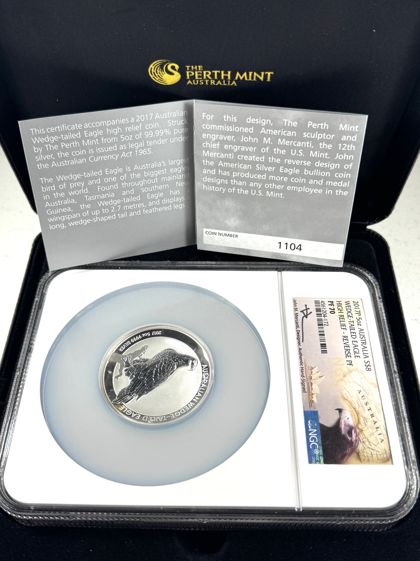 2017-P Australia Reverse Proof Wedge Tailed Eagle 5 oz Silver NGC PF70 HR - Mercanti