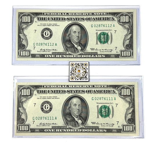 1969 Series Chicago-IL Consecutive $100 Notes Brilliant Uncirculated in Flips - Rare!