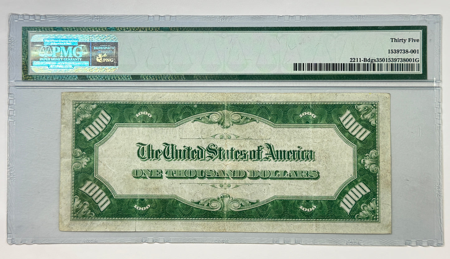 1934 $1000 One Thousand Dollar Bill NEW YORK-NY Federal Reserve Note PMG 35 CHVF
