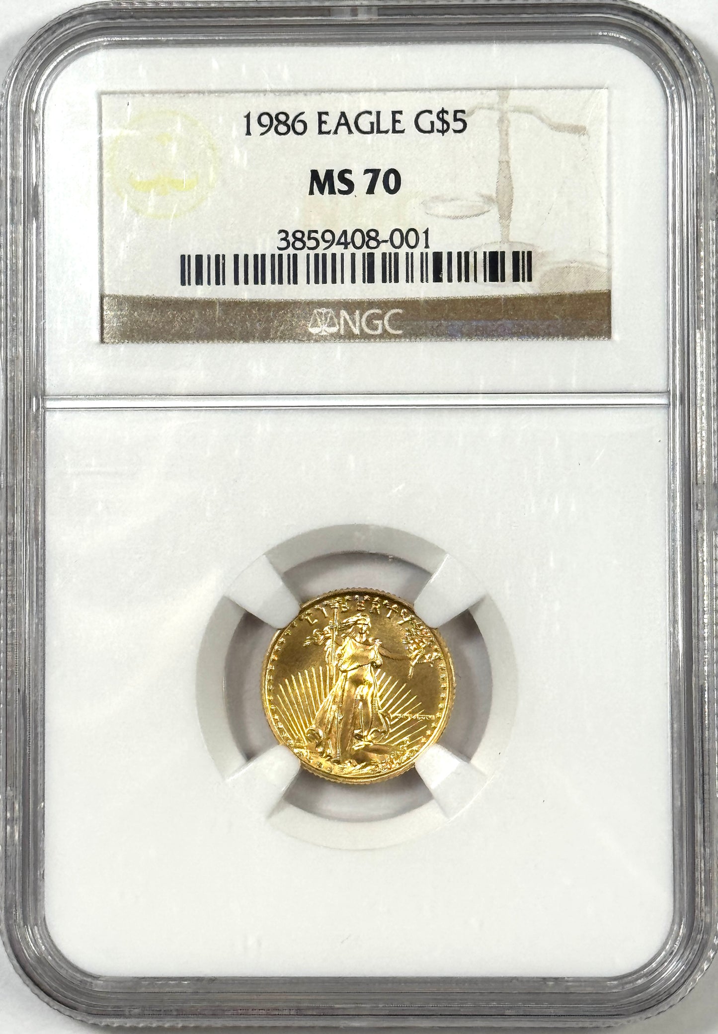 1986 $5 Gold American Eagle - NGC MS70 - 1/10 Oz Gold Coin - First Year
