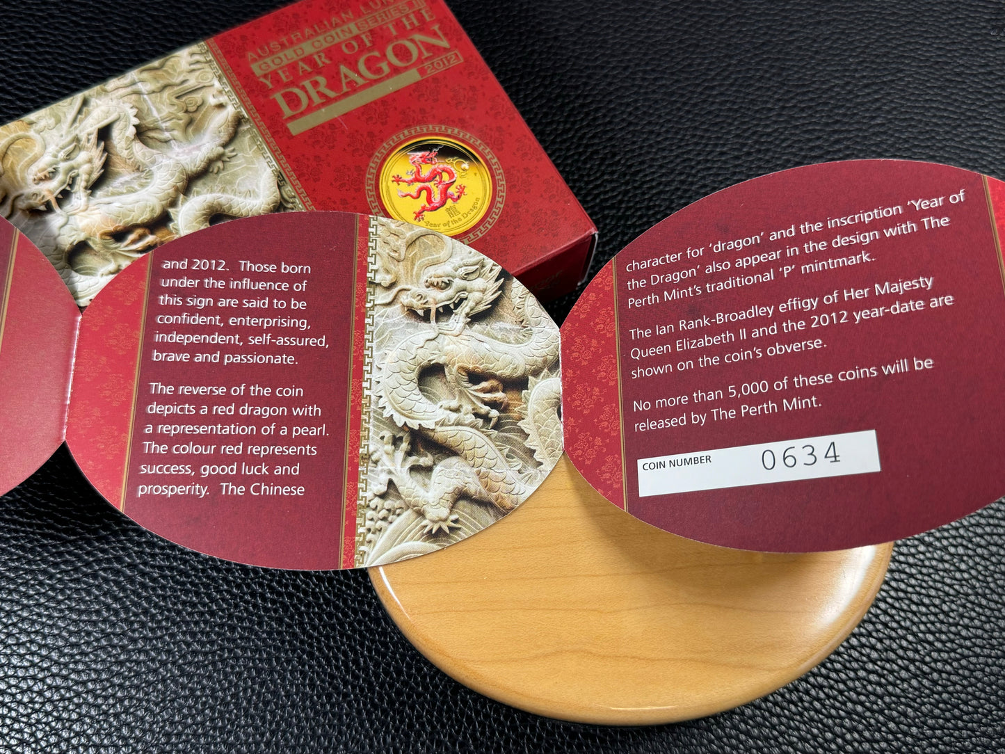 2012 Australia $15 Lunar Year of the Red Dragon 1/10 oz Proof Colorized Gold Coin