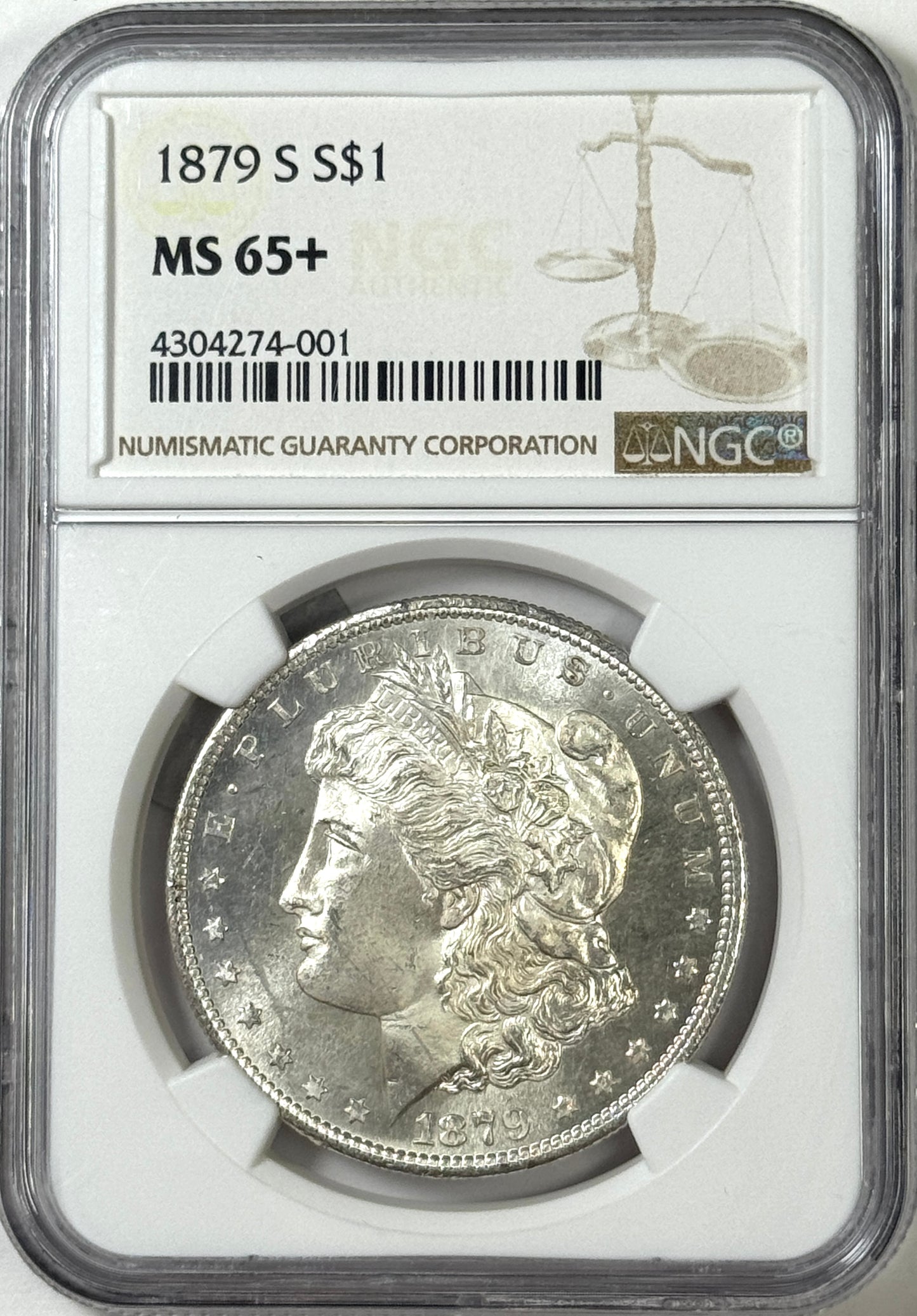 1879-S Morgan Silver Dollar MS65+ NGC - Very Lustrous Coin