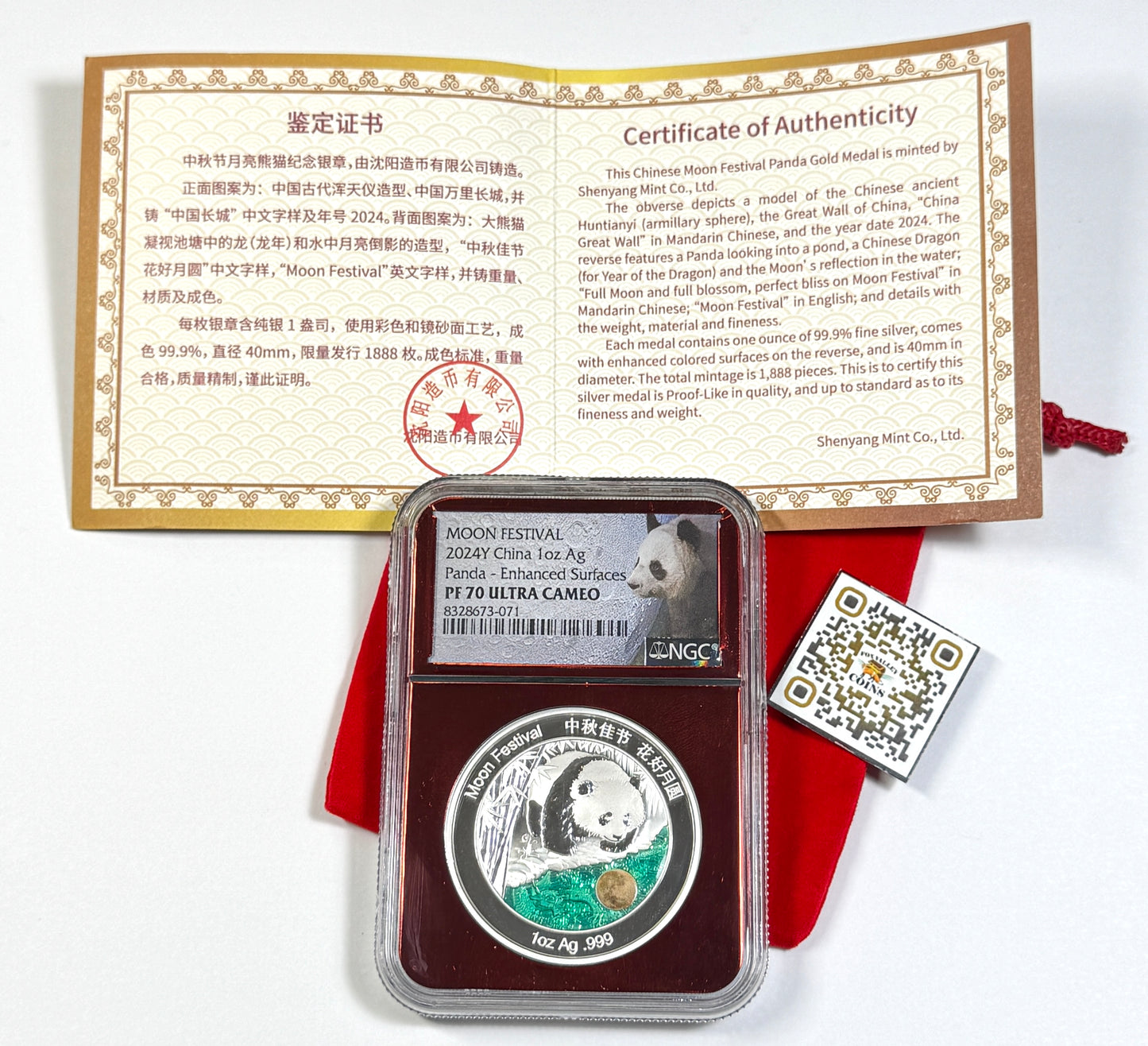 2024 China Moon Festival Enhanced Proof Panda 1 oz .999 Silver Medal PF70UC NGC