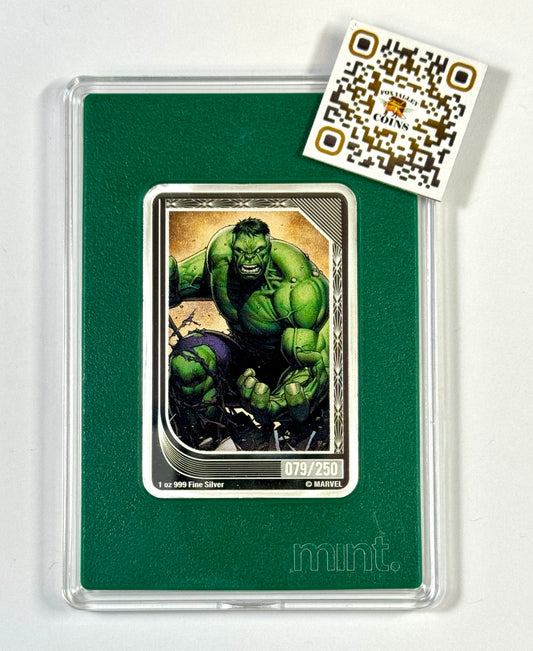 2023 Niue Marvel Mint Trading Coins - The HULK - 1 oz Silver Bar #079/250 - HARD FIND!