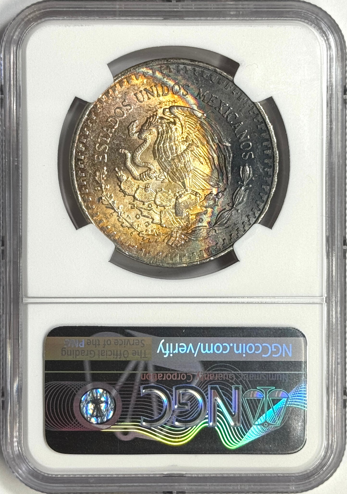 1982 Mexico Silver Onza Libertad Coin MS61 NGC - Original Rev. Monster/Crescent Toned
