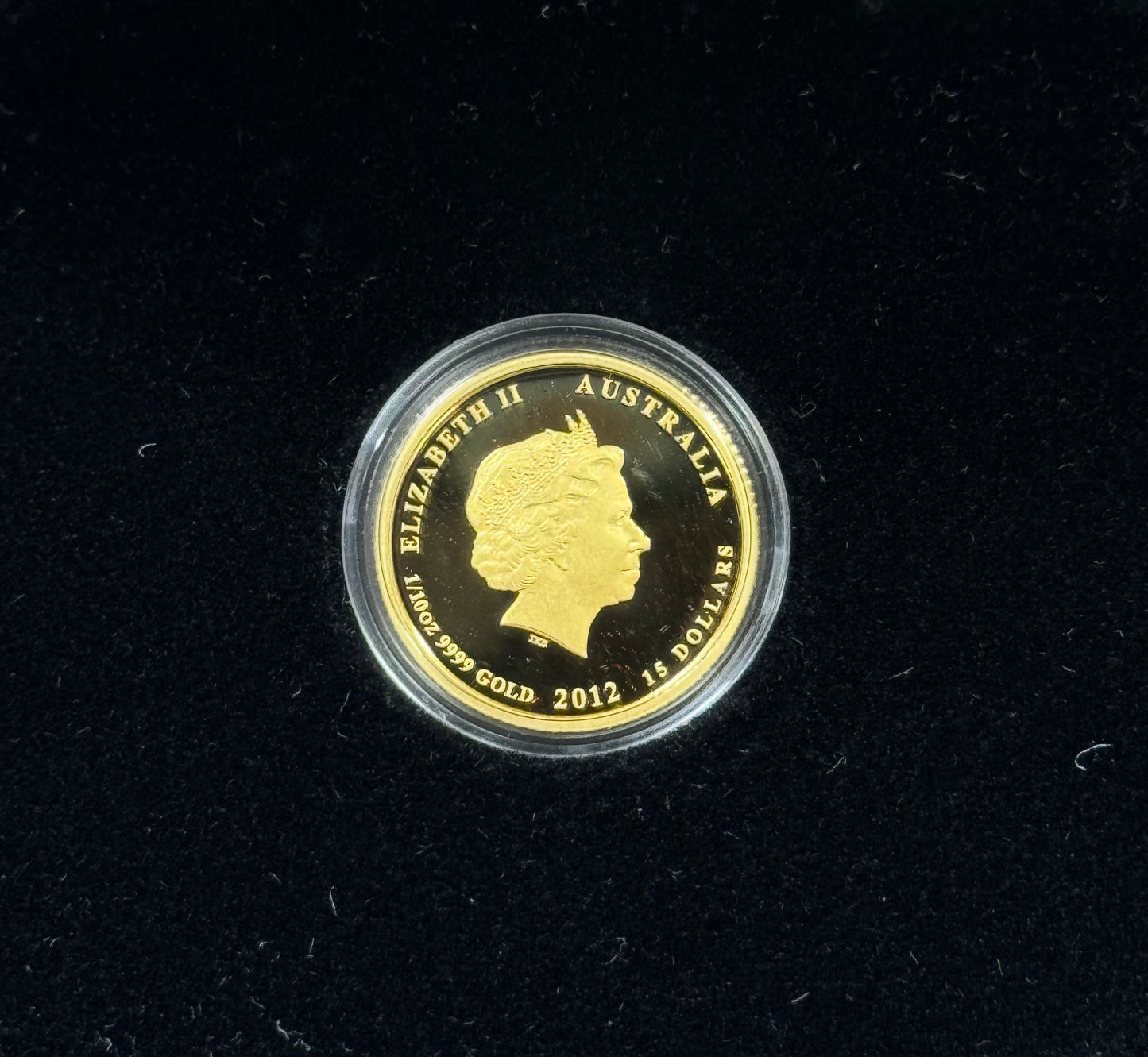 2012 Australia $15 Lunar Year of the Red Dragon 1/10 oz Proof Colorized Gold Coin