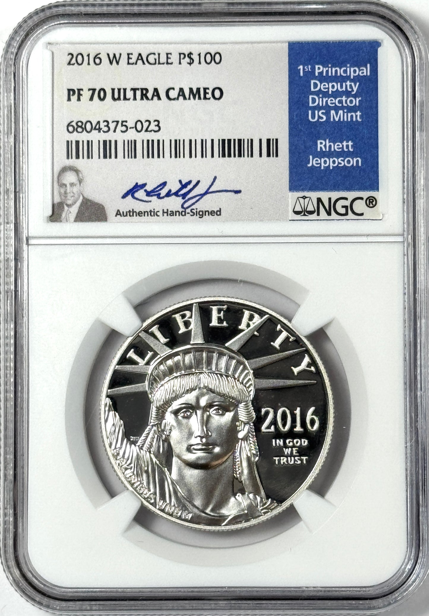 2016-W $100 Proof American Platinum Eagle 1 Oz PF70 UC NGC R. Jeppson Signature