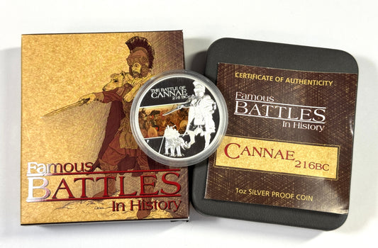 2009 Tuvalu Famous Battle of Cannae 1 oz Proof Colorized Silver Coin in OGP