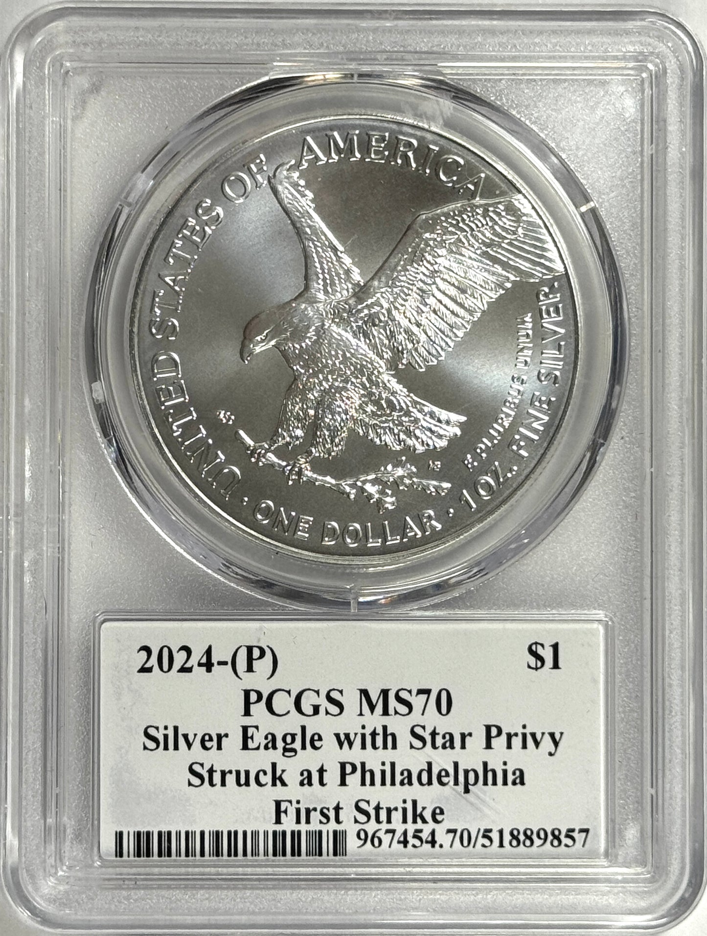 2024-P American Silver Eagle Star Privy - MS70 FR PCGS - Struck at Philadelphia