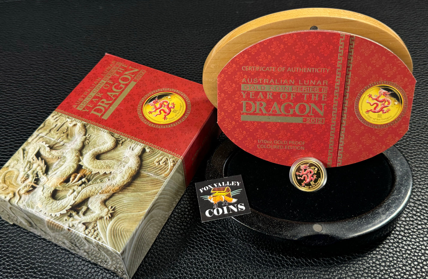 2012 Australia $15 Lunar Year of the Red Dragon 1/10 oz Proof Colorized Gold Coin