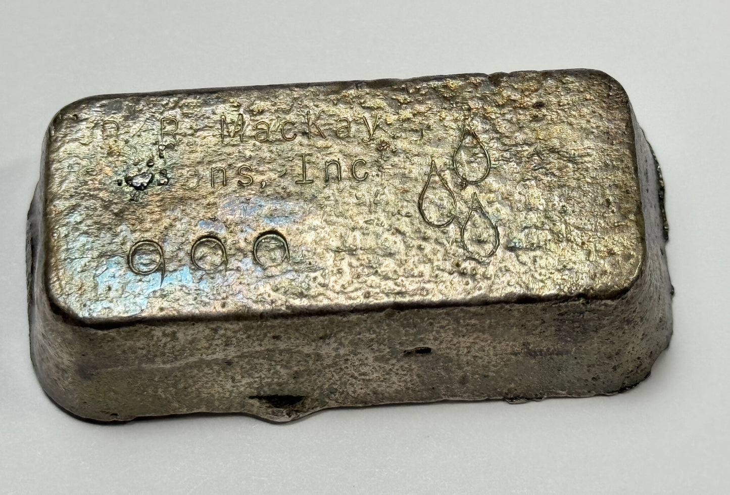 B.R. MacKay & Sons Old Pour Loaf Style .999 Silver Bar 11.83 oz Nice Toning