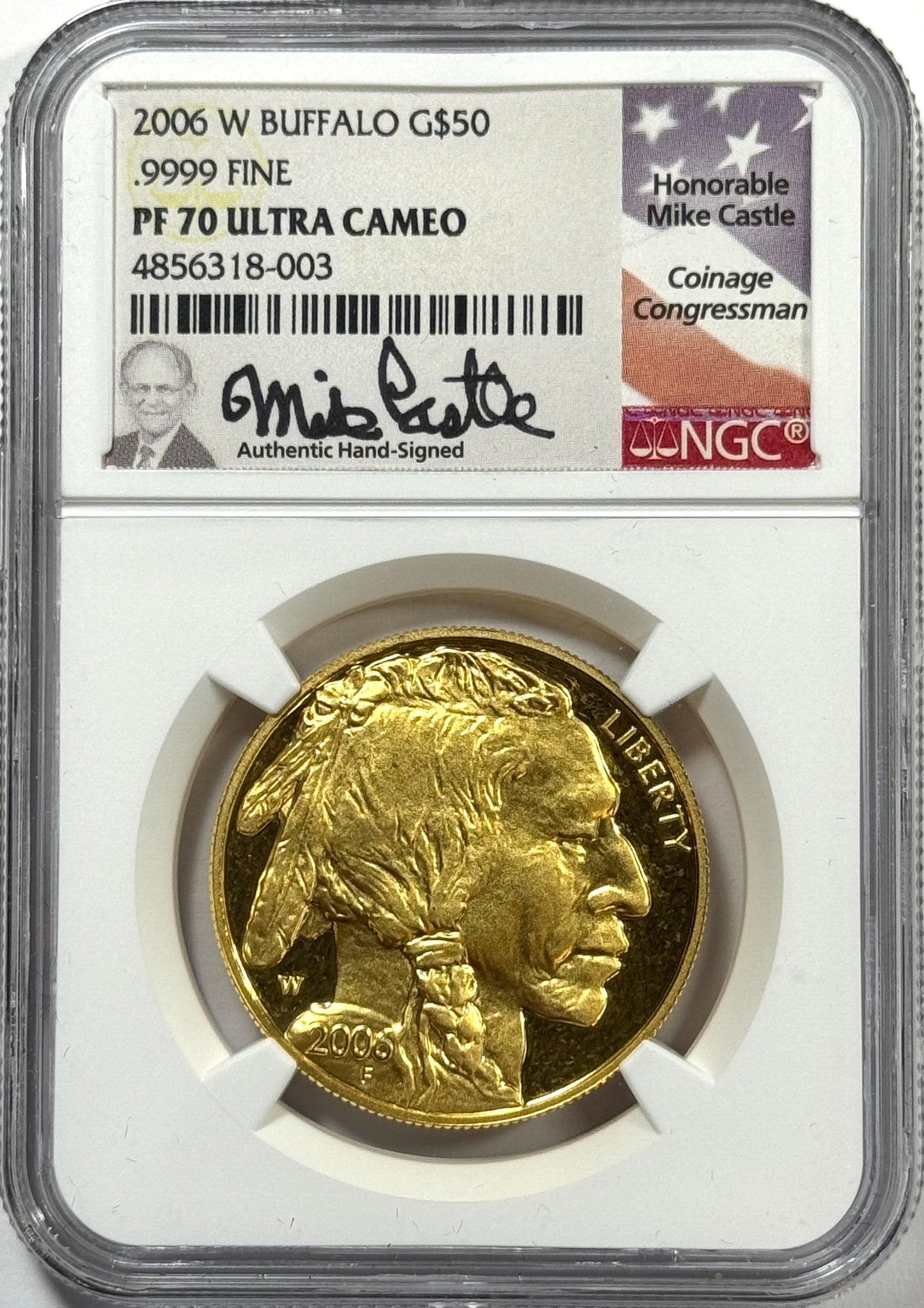 2006-W $50 Proof American Gold Buffalo 1 oz Gold Coin PF70UC NGC - Castle