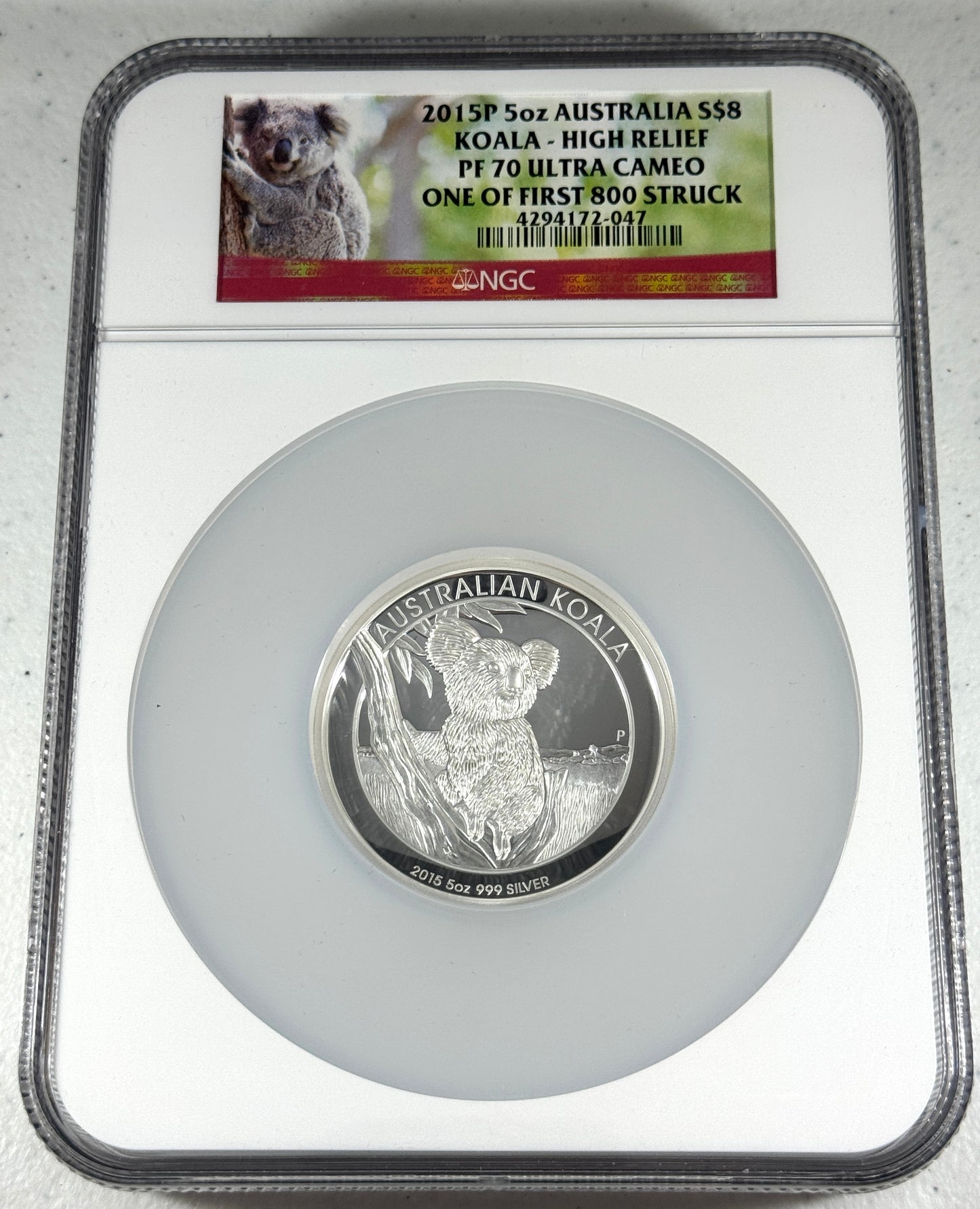2015-P Australia Proof Koala High Relief 5 oz Silver NGC PF70 UC 1 of First 800 Struck