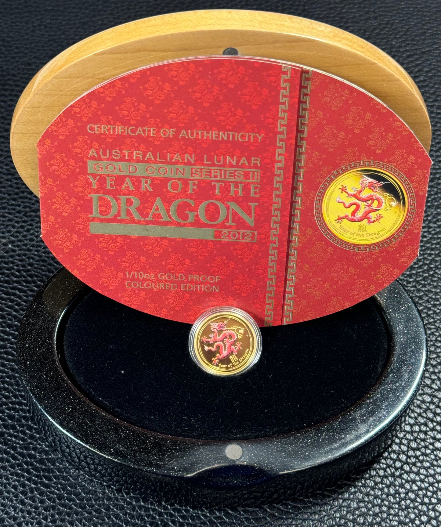 2012 Australia $15 Lunar Year of the Red Dragon 1/10 oz Proof Colorized Gold Coin