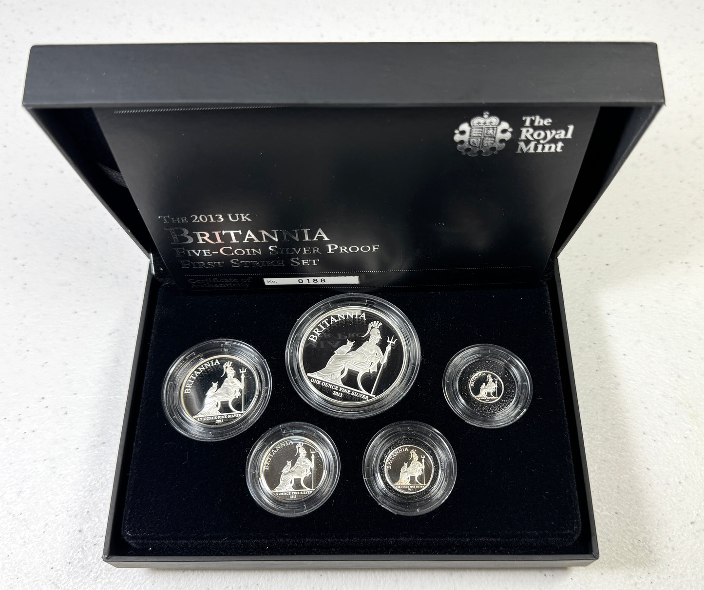 2013 UK Britannia Five-Coin Silver Proof First Strike Set - # 188/1500 in OGP