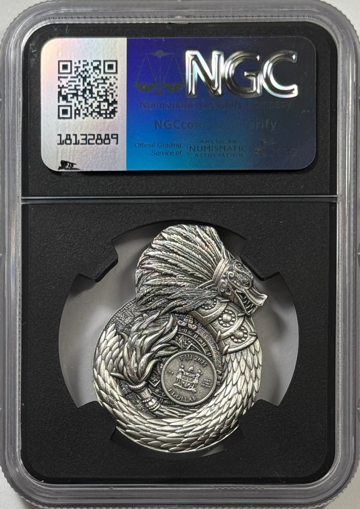 2025 Fiji Aztec Mayan Dragon 1 Oz Antiqued Silver Dragons of the World MS70 NGC