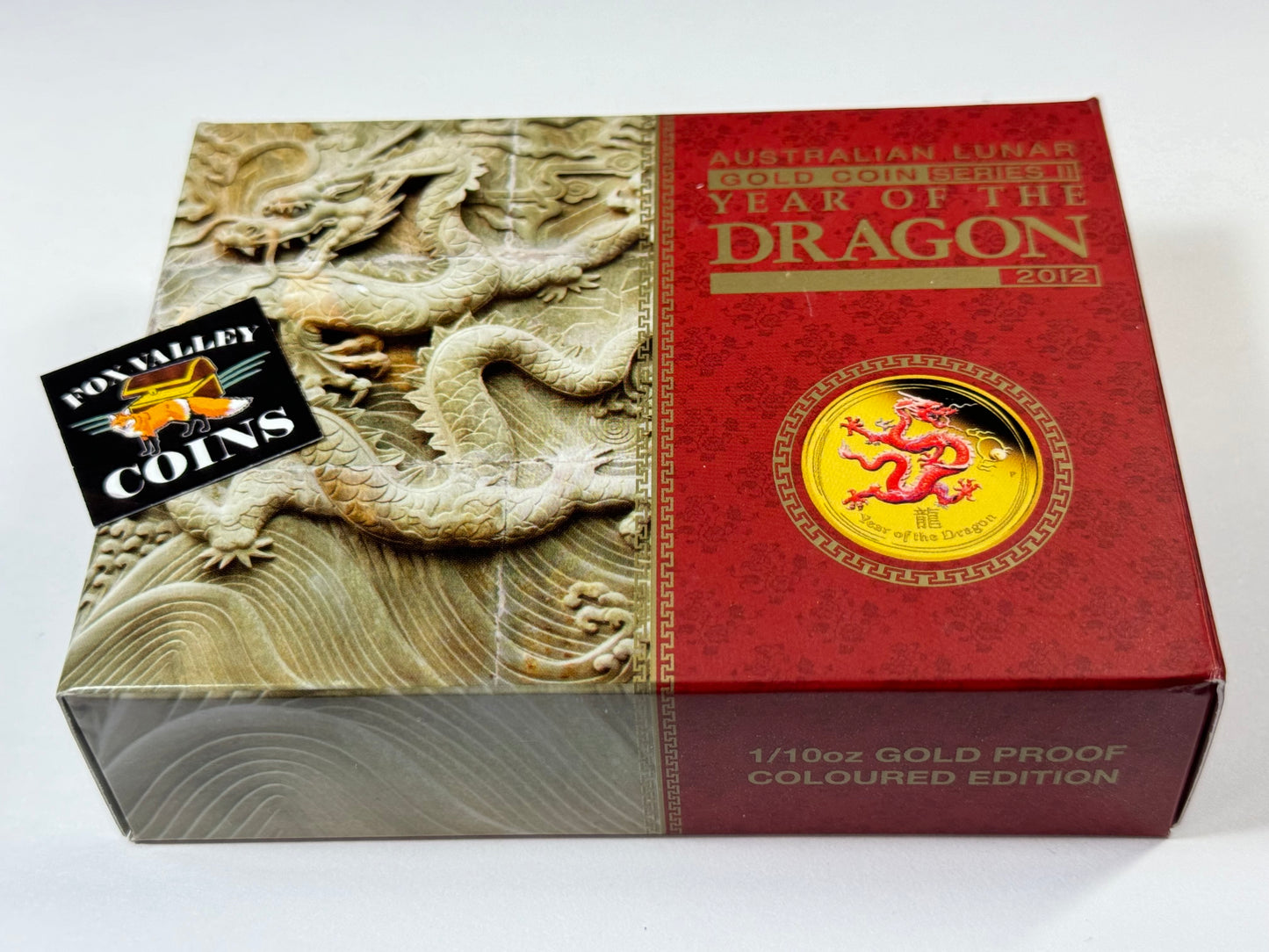 2012 Australia $15 Lunar Year of the Red Dragon 1/10 oz Proof Colorized Gold Coin