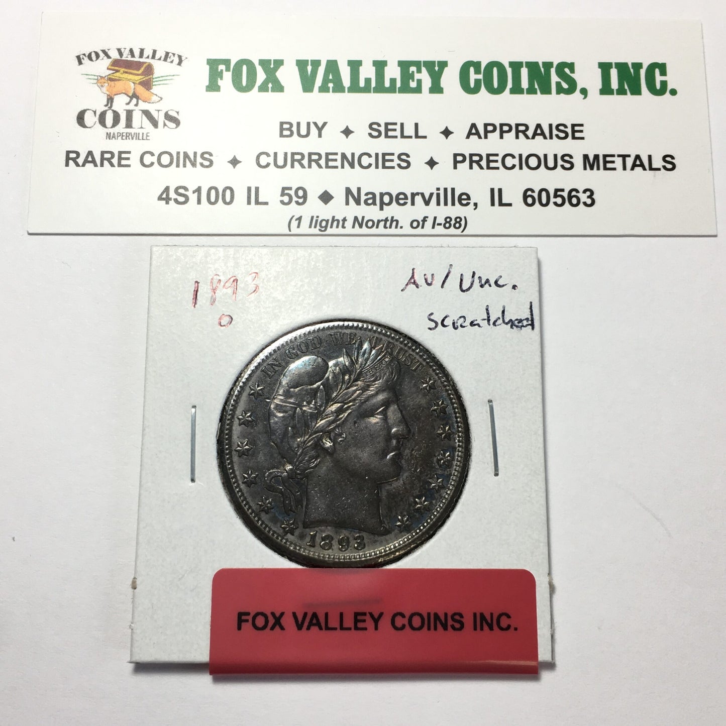1893-O Barber Half Dollar AU/UNC - Scratched - Nicely Toned