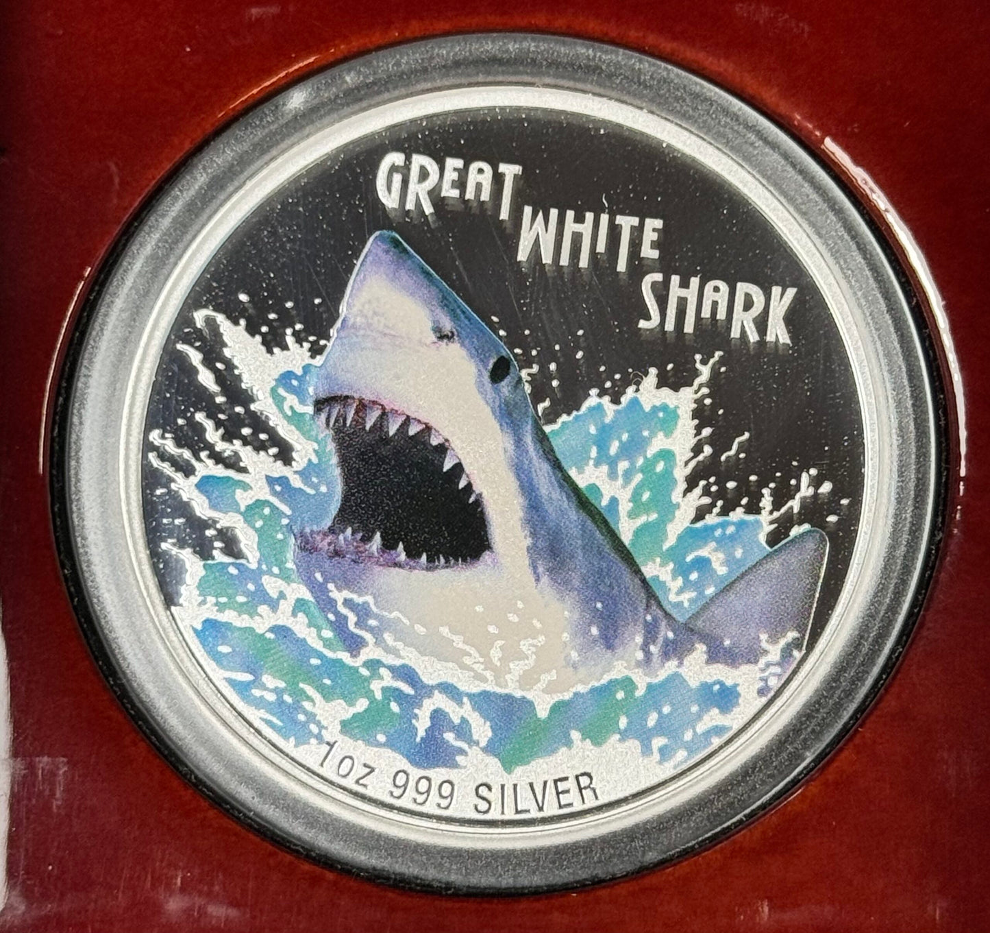 2007 Tuvalu Great White Shark - 1 Oz Proof & Colorized Silver in OGP with COA