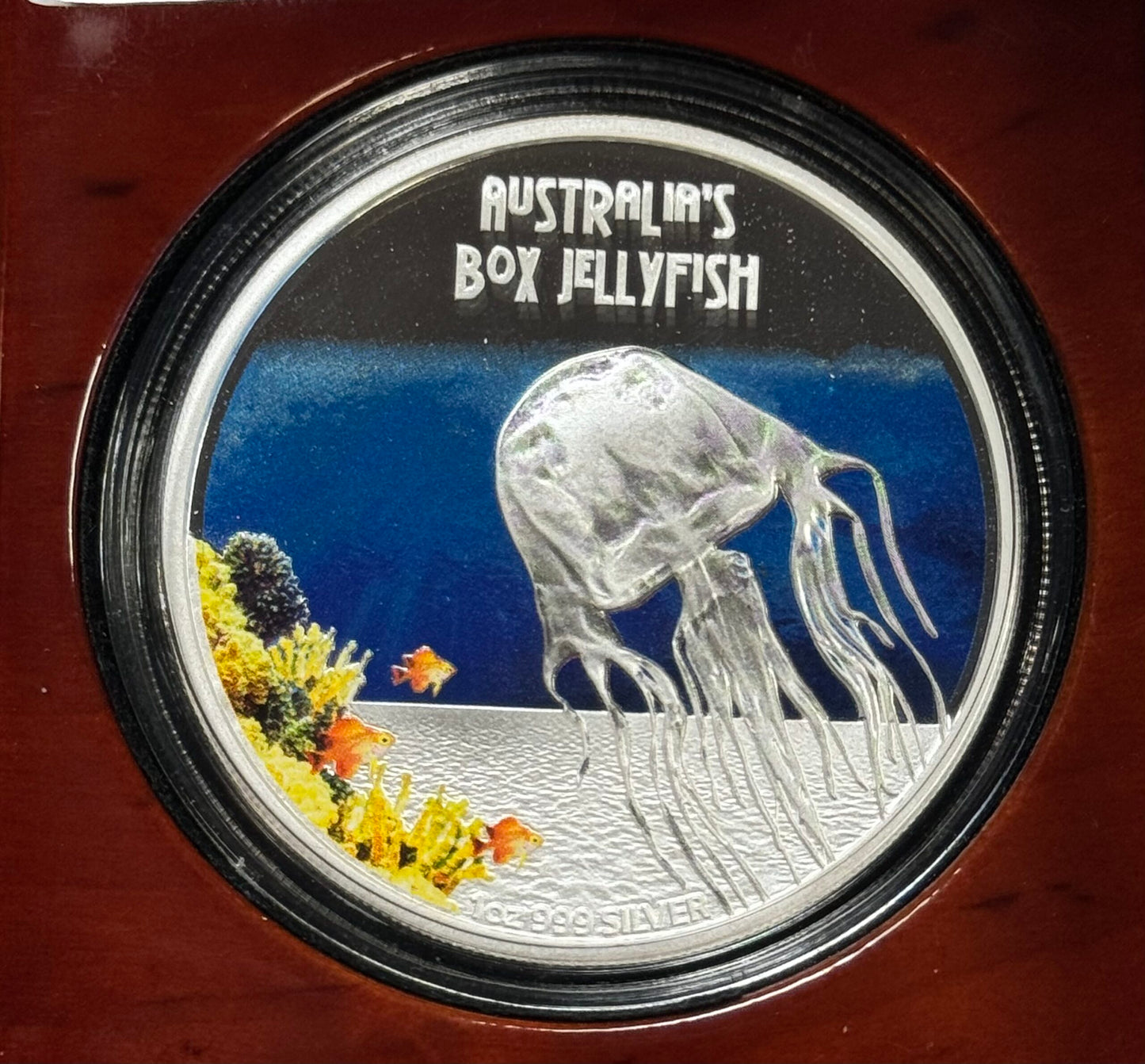 2011 Tuvalu Australian Box Jellyfish - 1 Oz Proof & Colorized Silver in OGP with COA