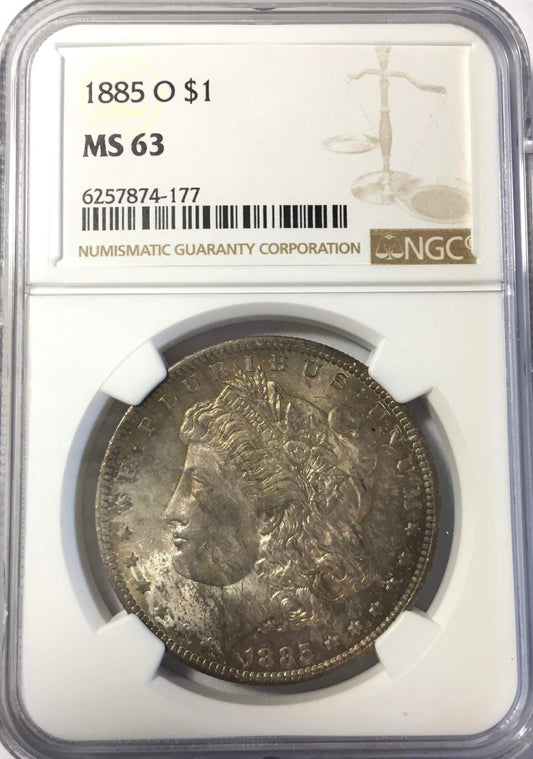 1885-O Morgan Silver Dollar NGC MS-63 Monster Toned Obverse - Uncirculated