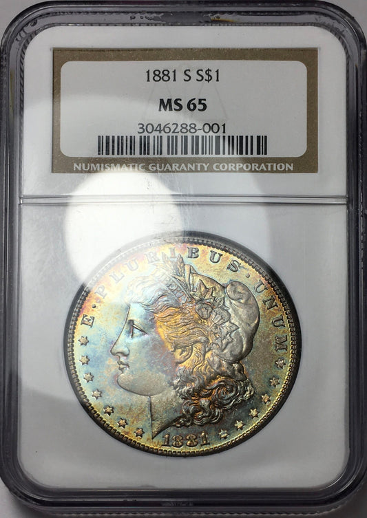 1881-S Morgan Silver Dollar MS65 NGC Dual Sided Monster Rainbow Toning