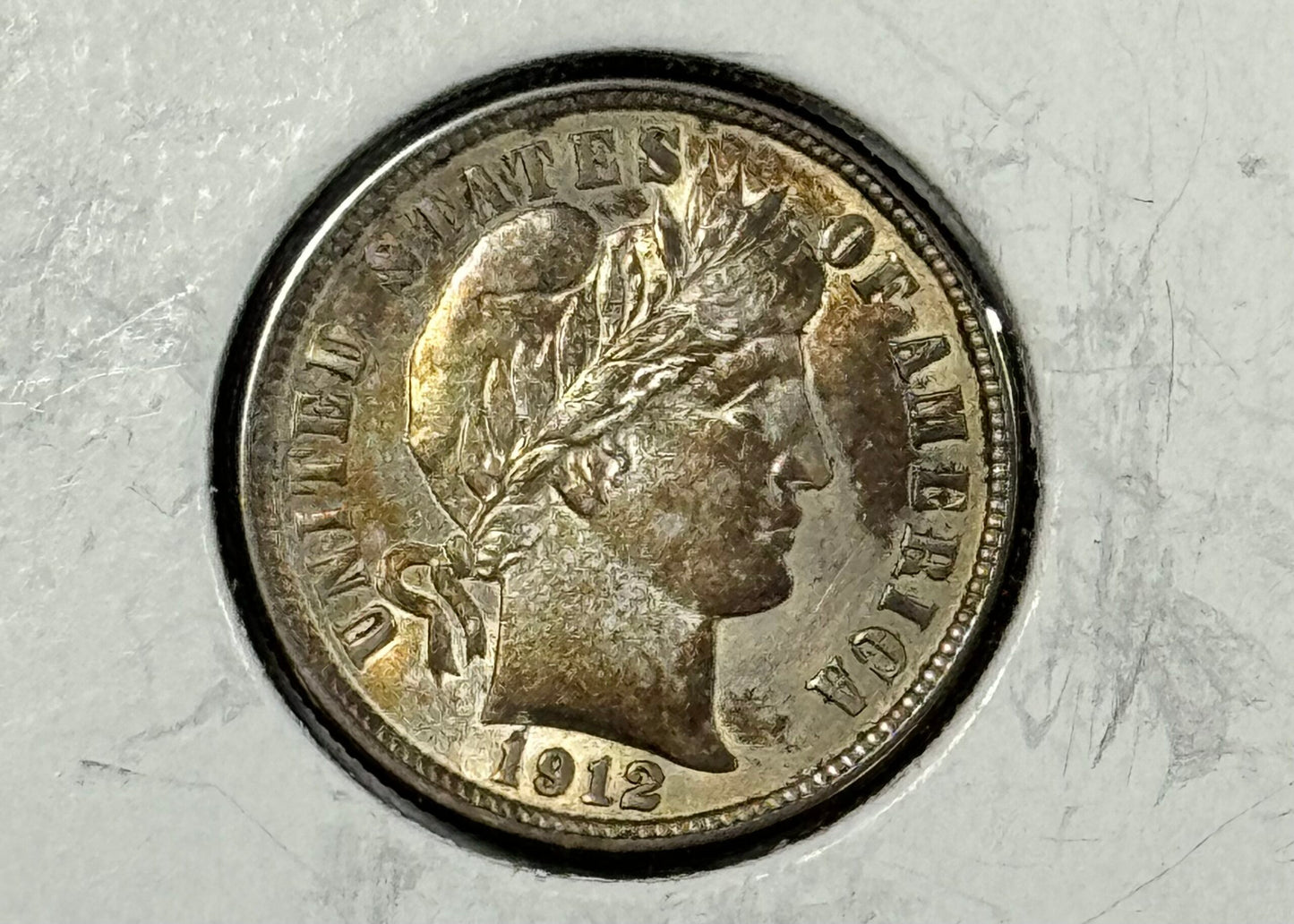 1912-P Barber Silver Dime AU+ Details