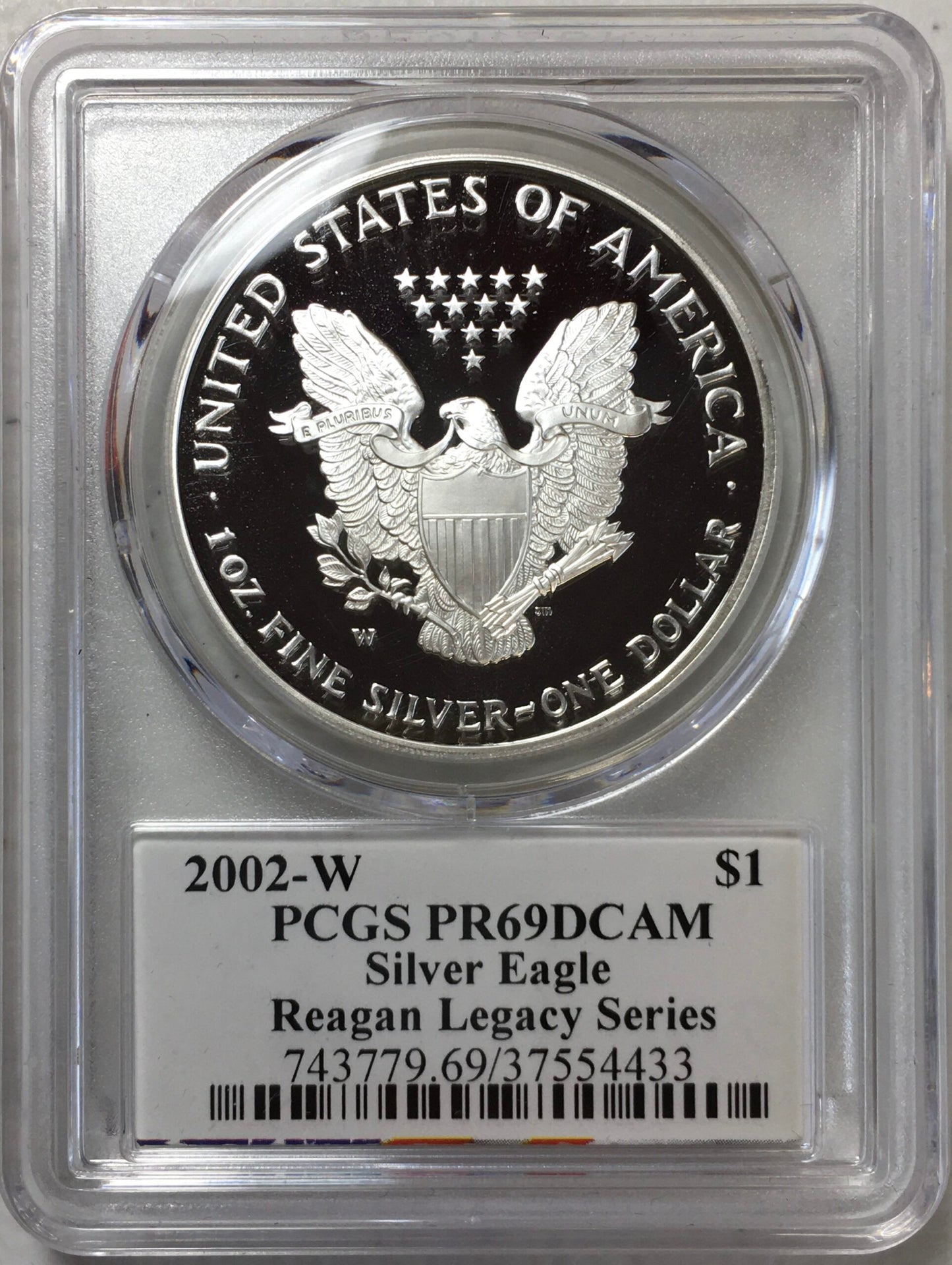 2002-W Proof Silver Eagle - PCGS PR69 DCAM - Cameron Reagan Signed Legacy Series