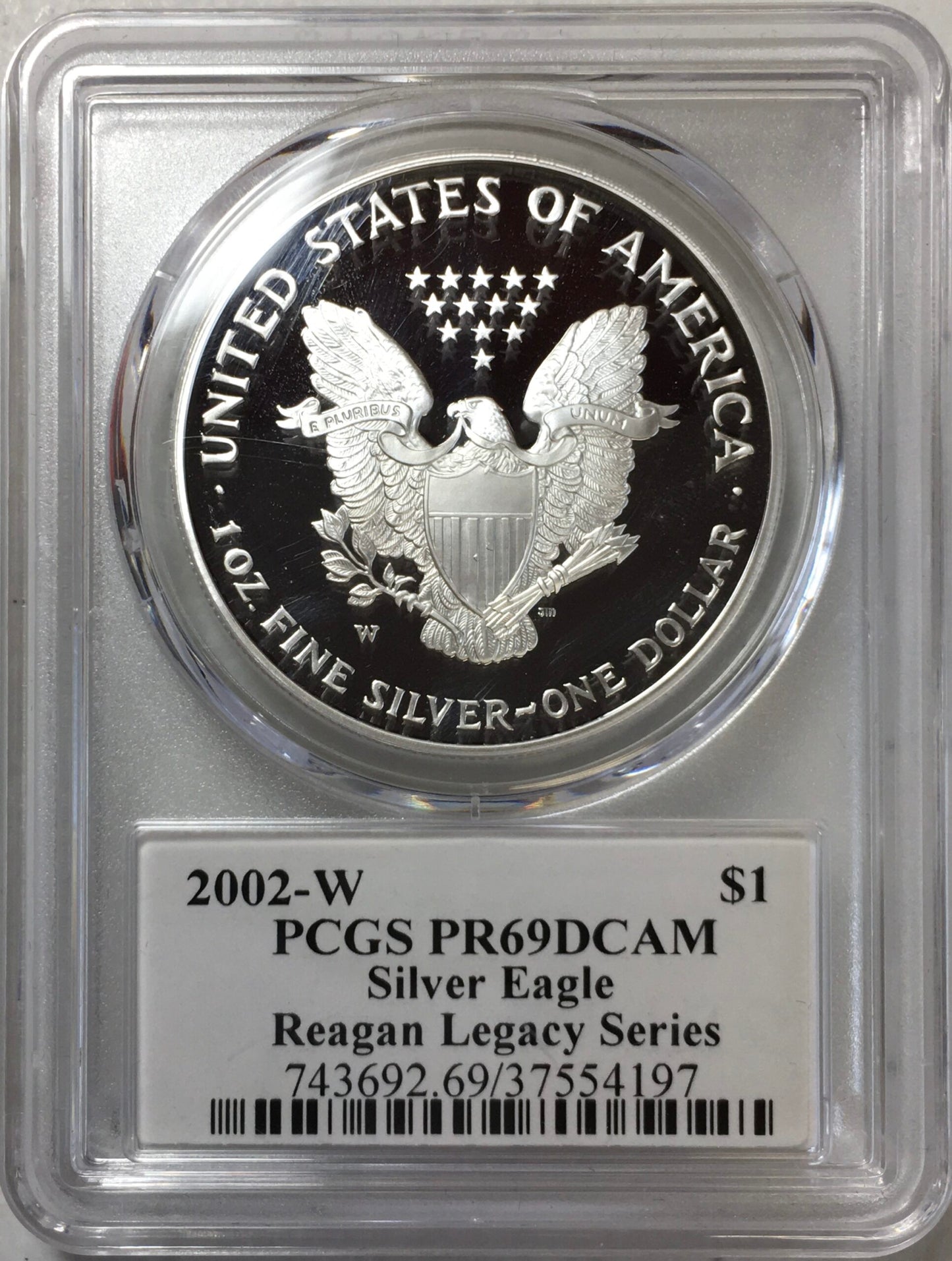 2002-W Proof Silver Eagle - PCGS PR69 DCAM - Ashley Reagan Signed Legacy Series