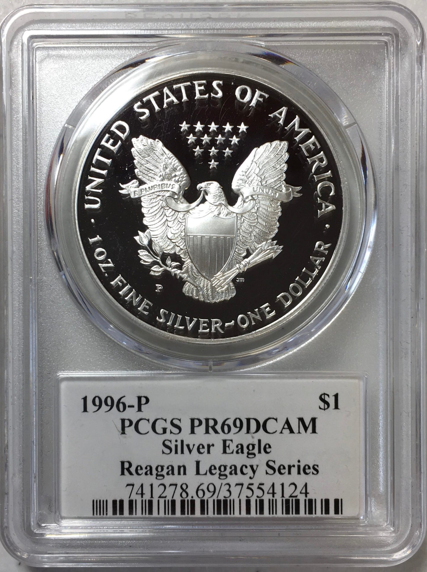 1996-P Proof Silver Eagle - PCGS PR69 DCAM - Ashley Reagan Signed Legacy Series