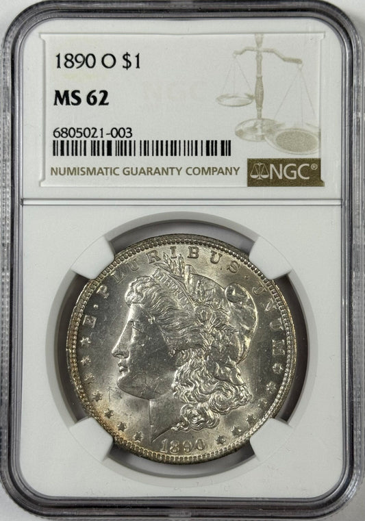 1890-O Morgan Silver Dollar MS62 NGC - Lustrous Coin