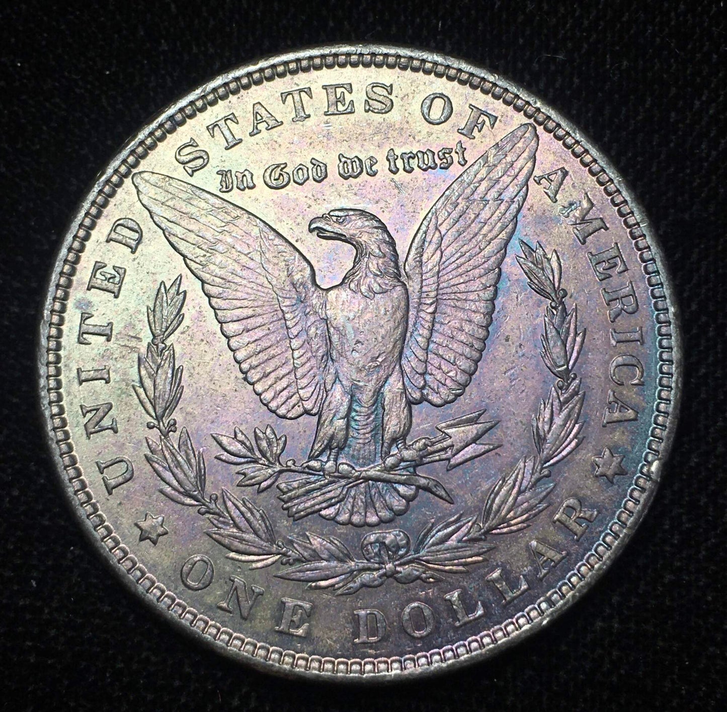 1885-P Morgan Silver Dollar BU - Stunning Rainbow Gun Metal Blue Toning