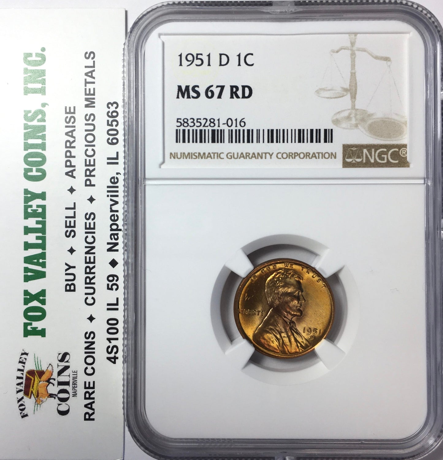 1951-D Lincoln Wheat Cent MS67 RD NGC