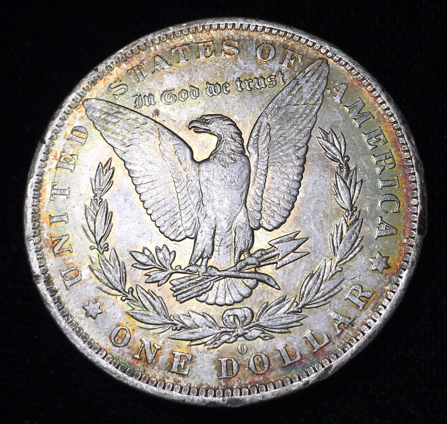 1883-O Morgan Silver Dollar BU with Rainbow and Seafoam Green Toning