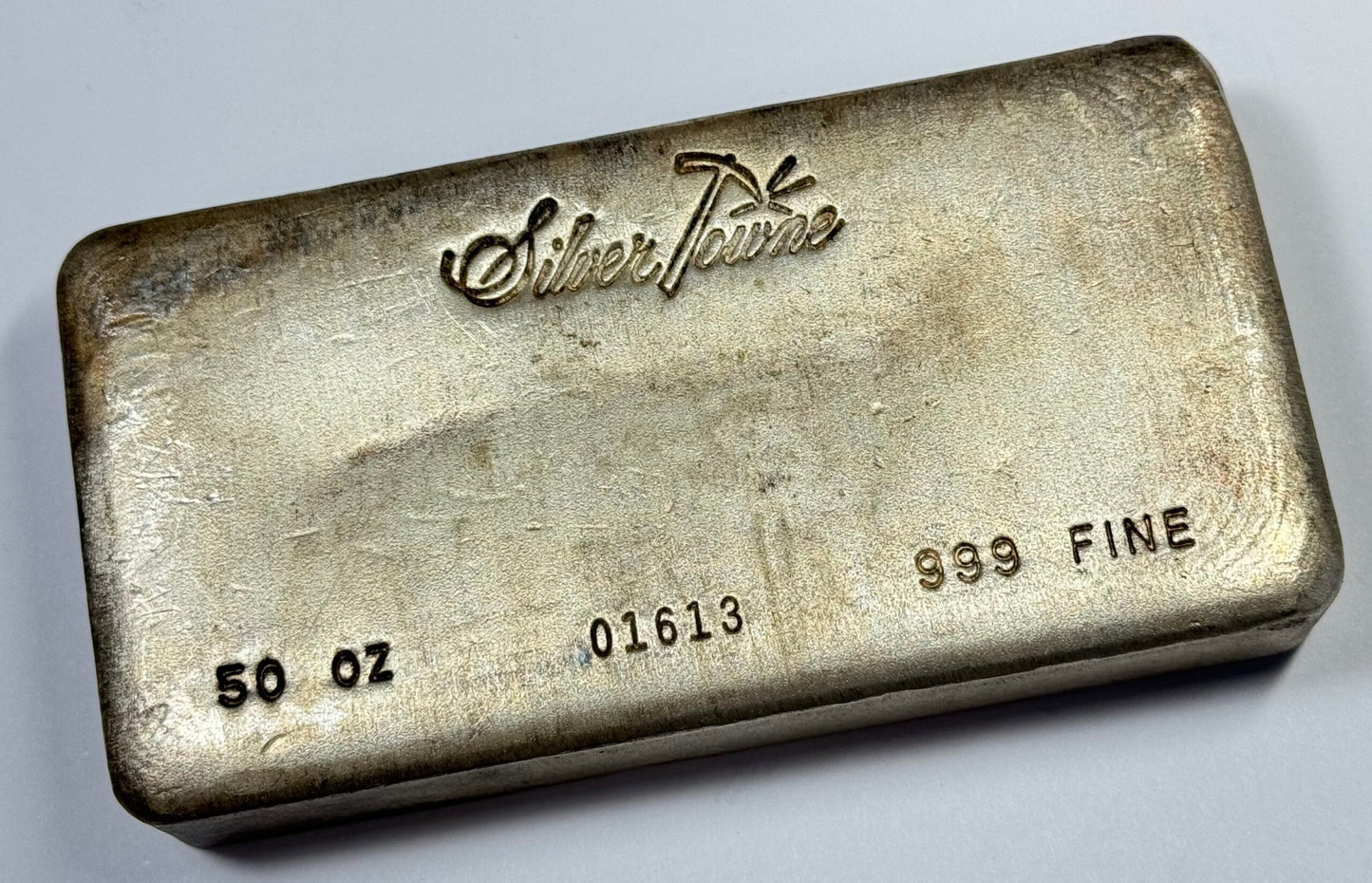 Vintage 2nd Series Silvertowne 50 Oz Old Poured Cast Finish Silver Bar - Scarce