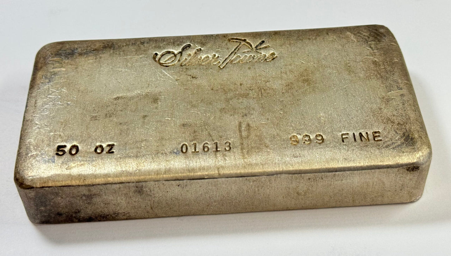 Vintage 2nd Series Silvertowne 50 Oz Old Poured Cast Finish Silver Bar - Scarce