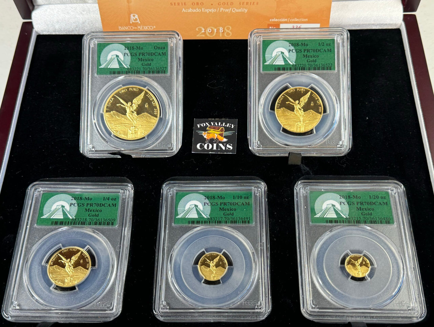 2018 Mexico 5-Pc Gold Libertad Proof Set - 1.9 Oz with COA - PR70 DCAM PCGS - 500 Minted