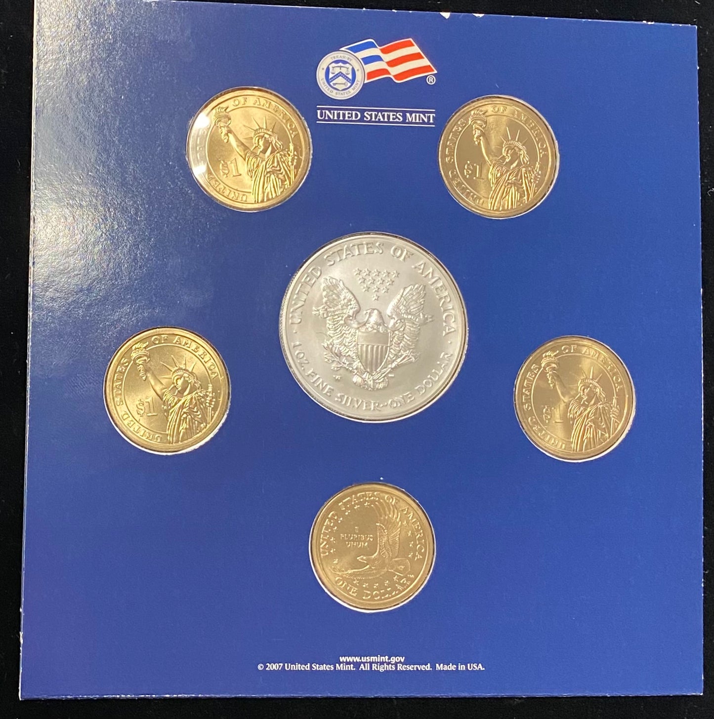 2007 U.S. Mint Annual Dollar Coin Set - with Burnished Silver Eagle in OGP