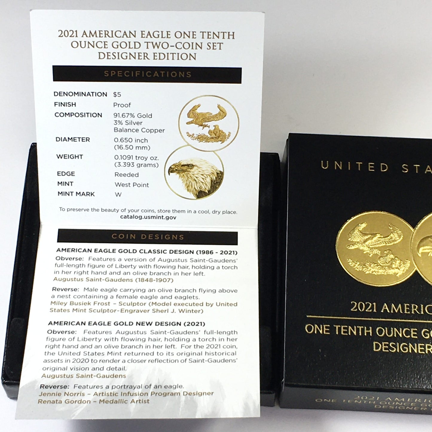 2021-W American Gold Eagle $5 Proof Set - Type 1 & 2 Designer Edition in U.S. OGP