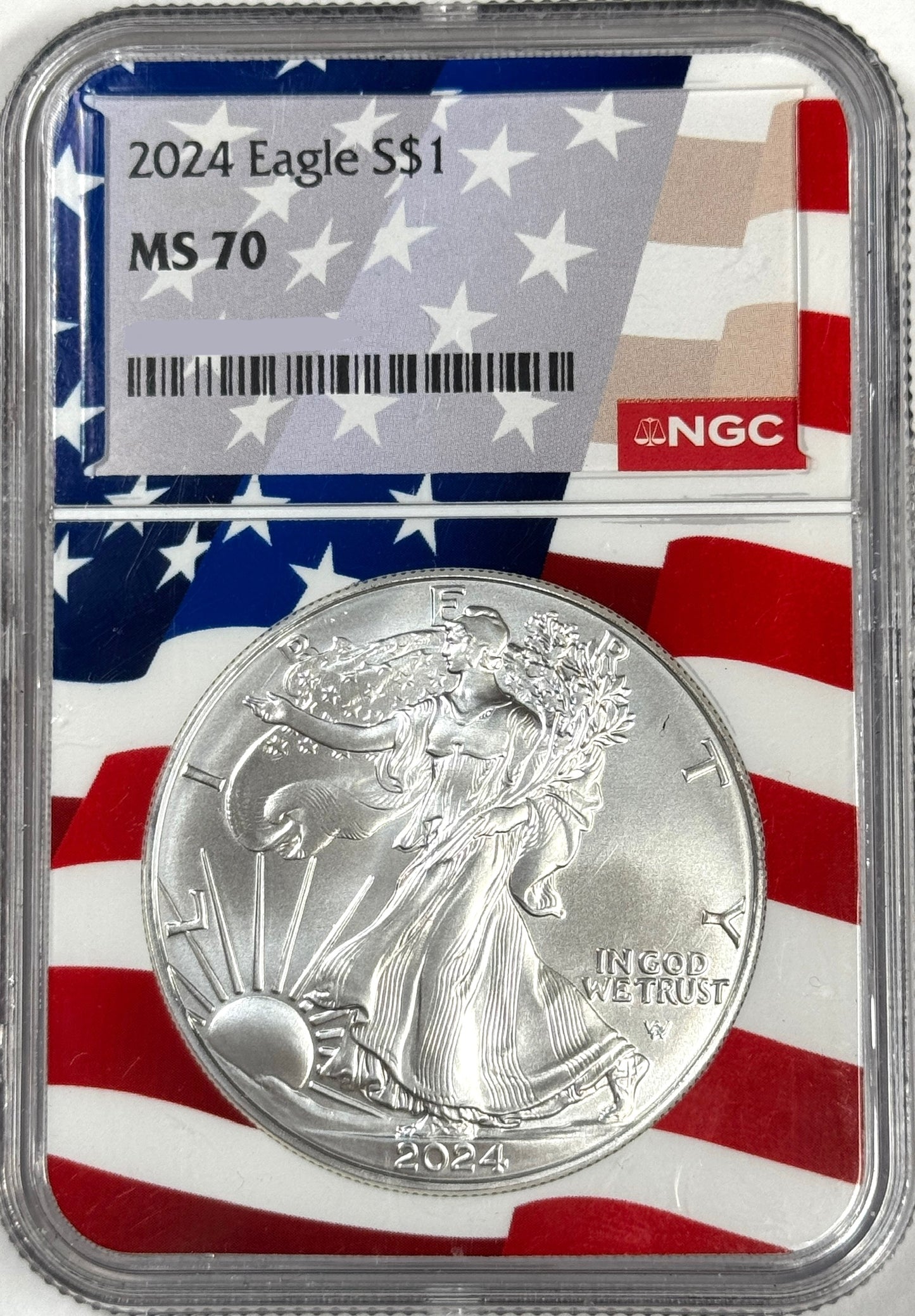2024 American Silver Eagle NGC MS70 - U.S. Flag Core Holder