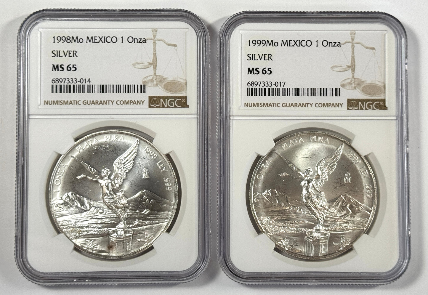 1998 & 1999 Mexico Silver Libertad MS65 NGC - Key Dates!