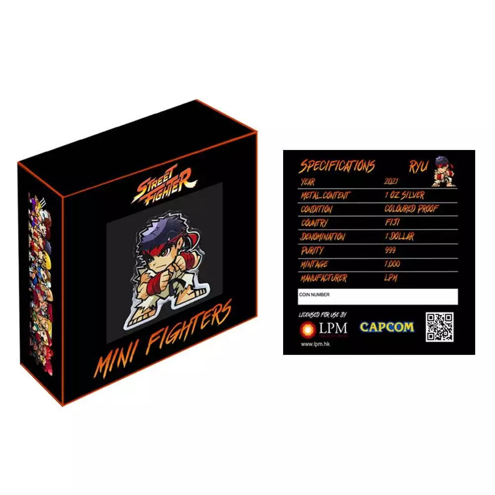 2021 Fiji Street Fighter Mini Fighters RYU Proof Coloured Silver Coin in OGP