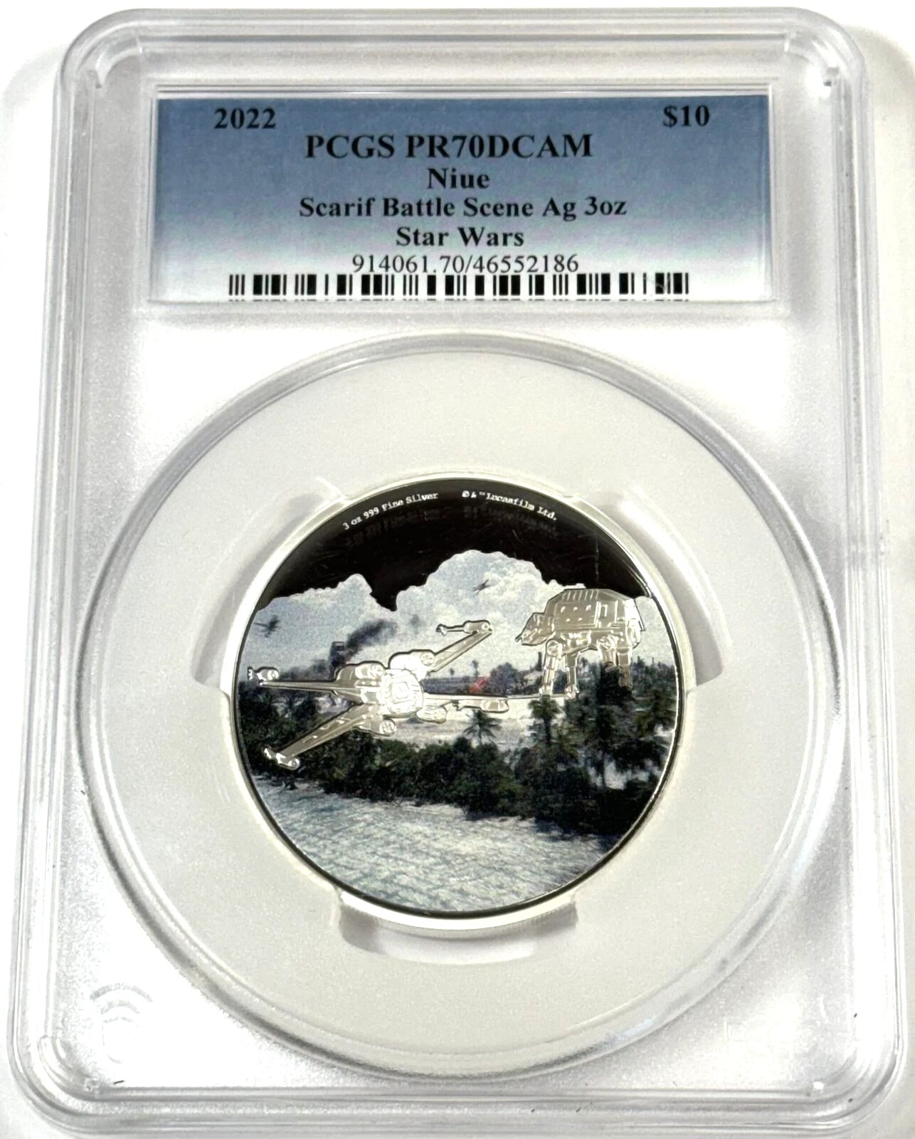 2022 Niue Star Wars Scarif Battle Scene - 3 Oz Silver Colorized - PR70DCAM PCGS