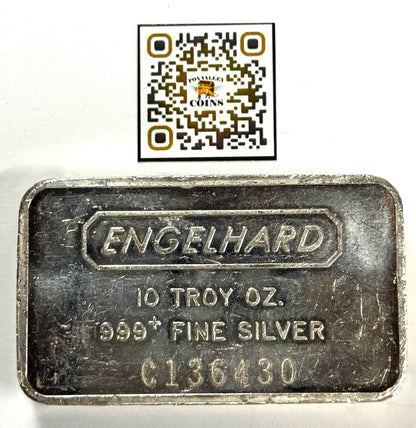 Vintage Engelhard 12th Series 10 Oz Silver Bar - Fully Pebbled Finish C-136430